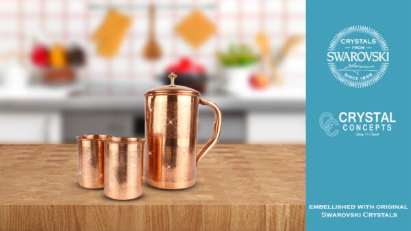 Crystal Concepts Gift Set - Hammered Copper Jug & 2 Copper Glasses